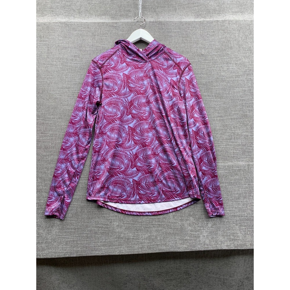 World Wide Sportsman Fishing Hoodie Womens Medium Blue Pink Palm Leaf Bach